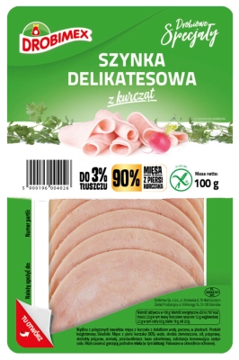DROBIMEX SZYNKA DELIKATESOWA Z KURCZAKA PLASTRY 100G\1szt