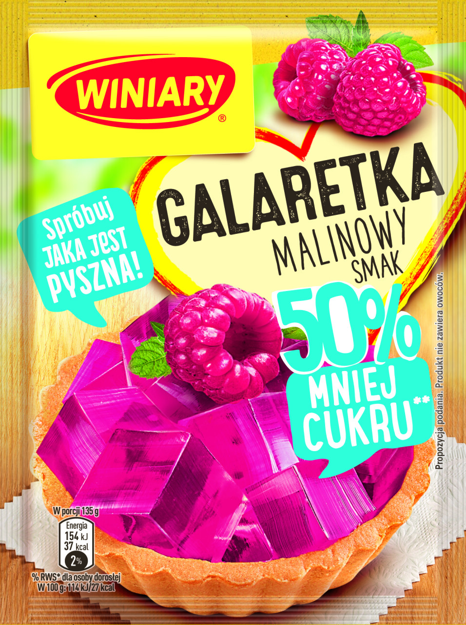 WINIARY GALARETKA MALINOWA 50% MNIEJ CUKRU 39G/20 SZT